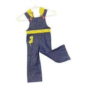 Cat floral Toddler Denim Overalls with Cat Applique and Floral Trim as is